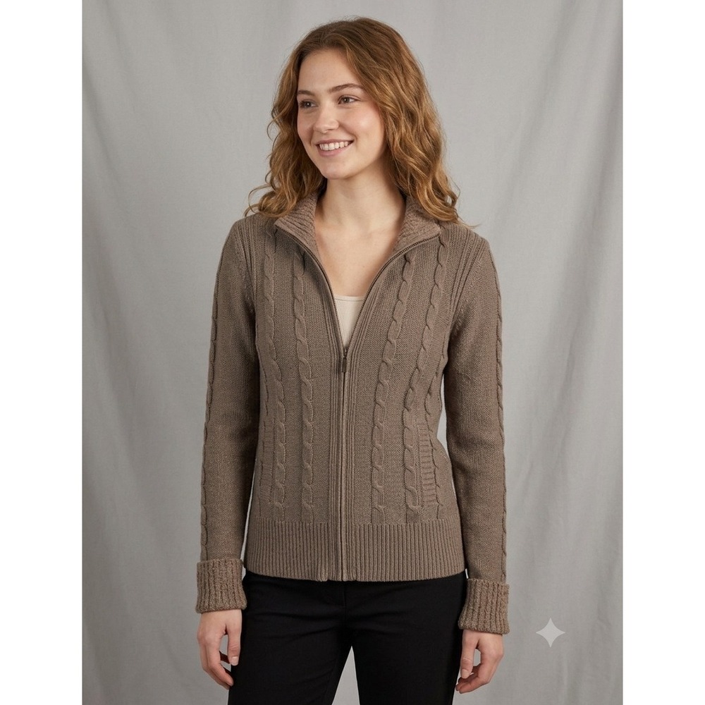 Pendleton Full Zip Cable Knit Sweater Women Size M Brown NWT